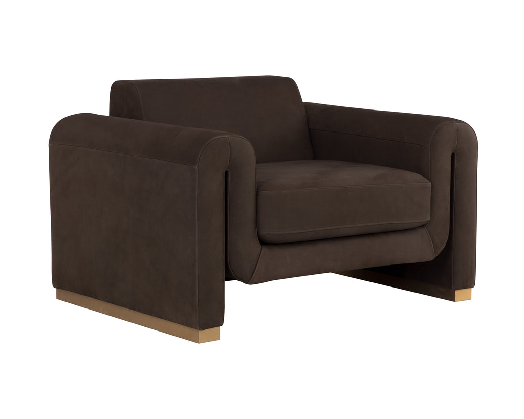 Romer Armchair - Gold - Nubuck Cocoa Leather | Sunpan Furniture - 111838