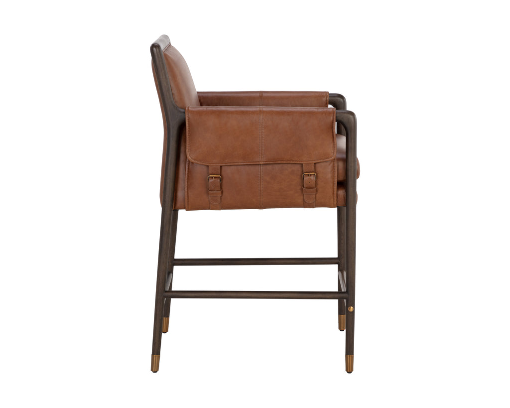 Mauti Counter Stool - Brown - Shalimar Tobacco Leather | Sunpan Furniture - 111654