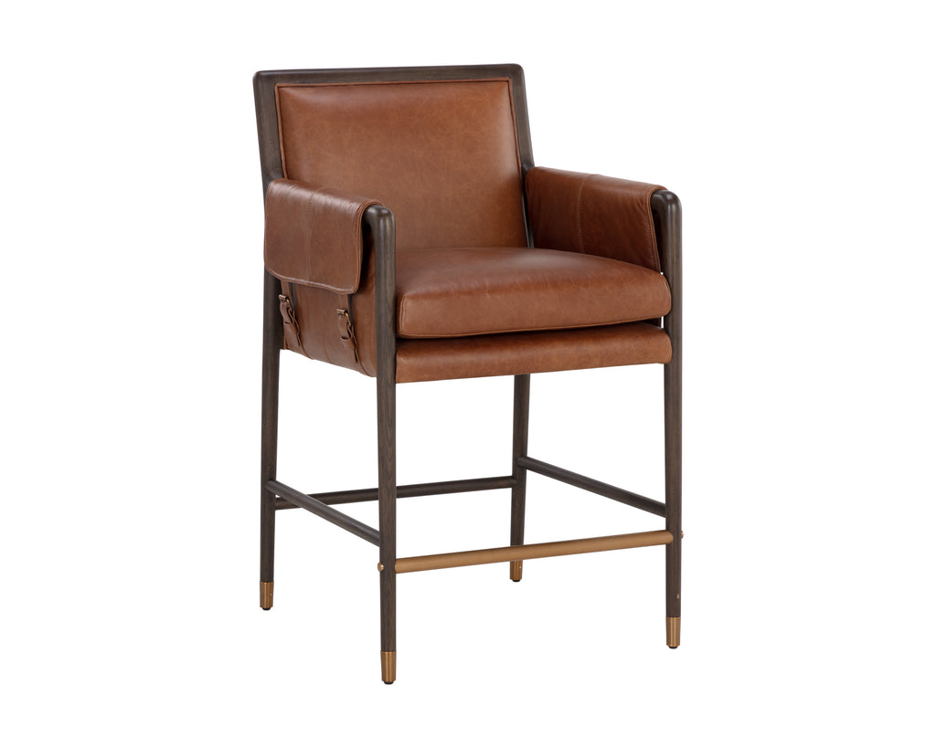 Mauti Counter Stool - Brown - Shalimar Tobacco Leather | Sunpan Furniture - 111654