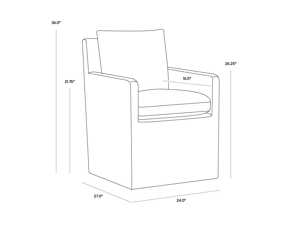 Glenrose Wheeled Dining Armchair - Effie Smoke | Sunpan Furniture - 106571