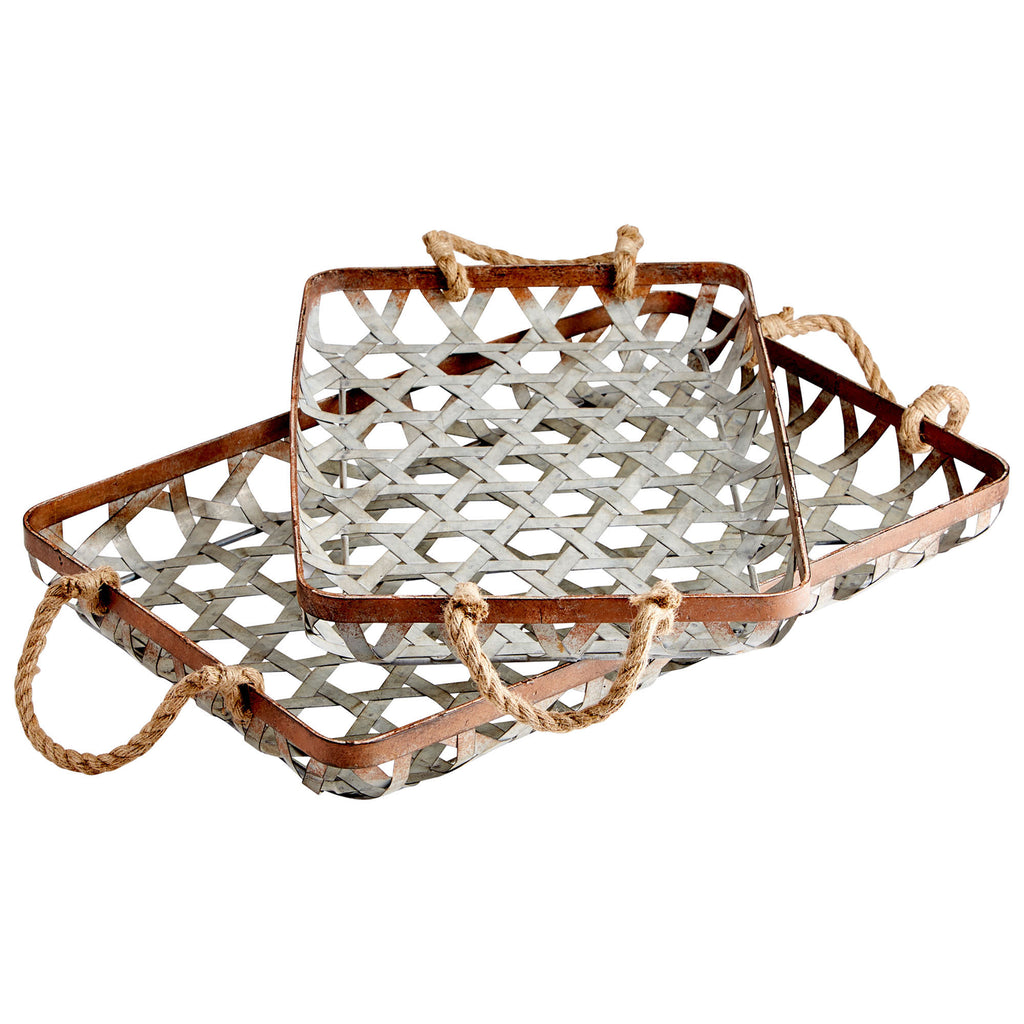 Prismo Trays - Galvanized And Jute - Small | Cyan Design