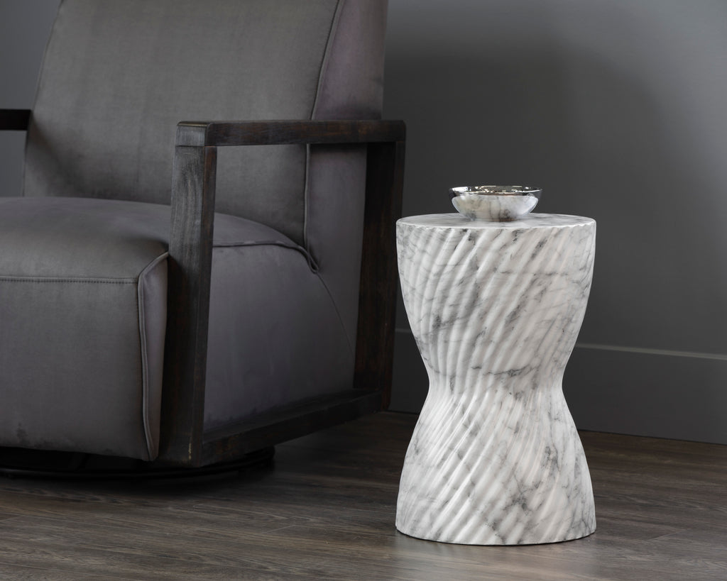 Cara End Table - Marble Look - White | Sunpan Furniture - 106774