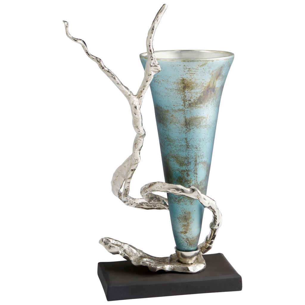 Gianni Vase - Nickel And Blue Mist Glass | Cyan Design