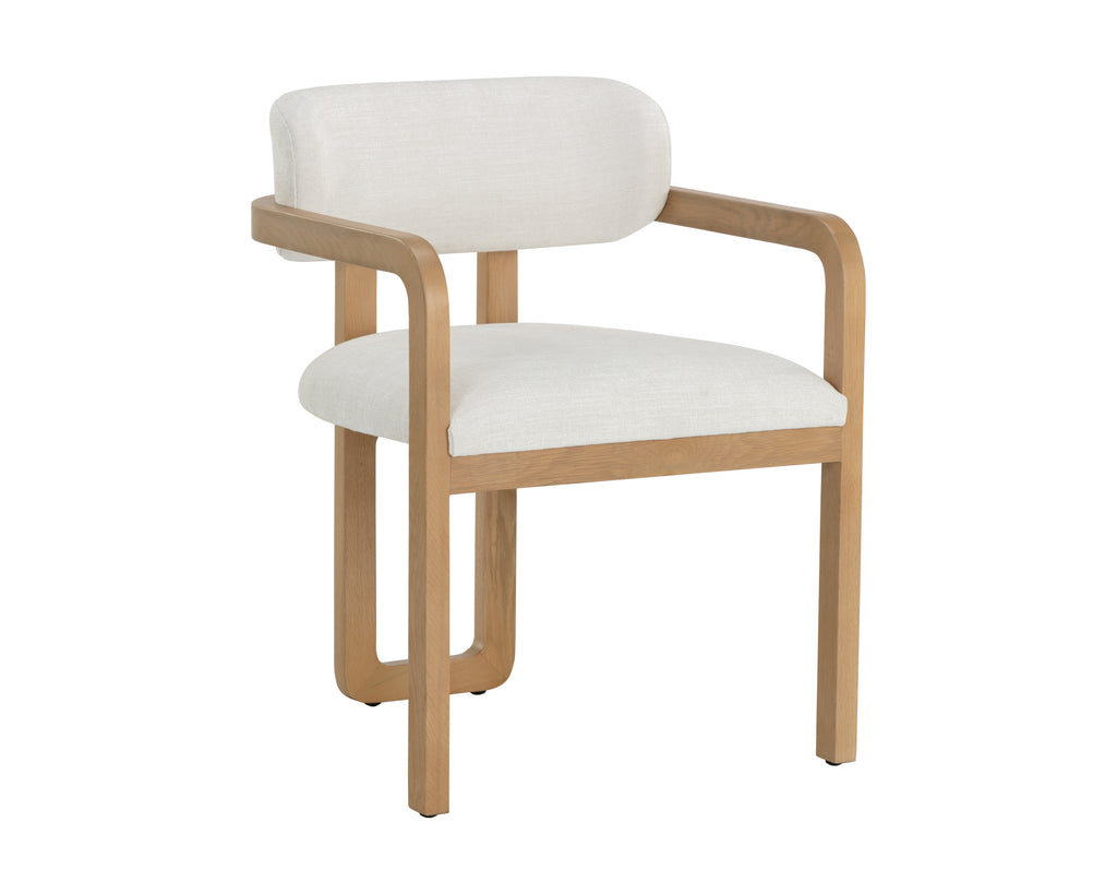 Madrone Dining Armchair - Rustic Oak - Heather Ivory Tweed | Sunpan Furniture - 111584