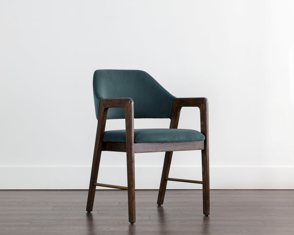 Milton Dining Armchair - Smoke Acacia - Meg Dusty Teal | Sunpan Furniture - 109807