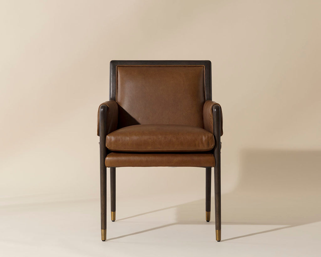 Mauti Dining Armchair - Brown - Shalimar Tobacco Leather | Sunpan Furniture - 111655