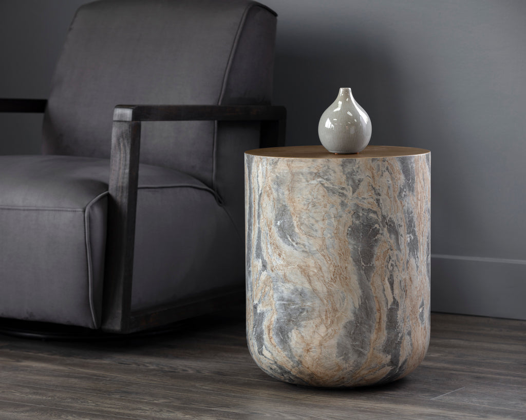 Diaz End Table - Marble Look - Antique Brass | Sunpan Furniture - 107199