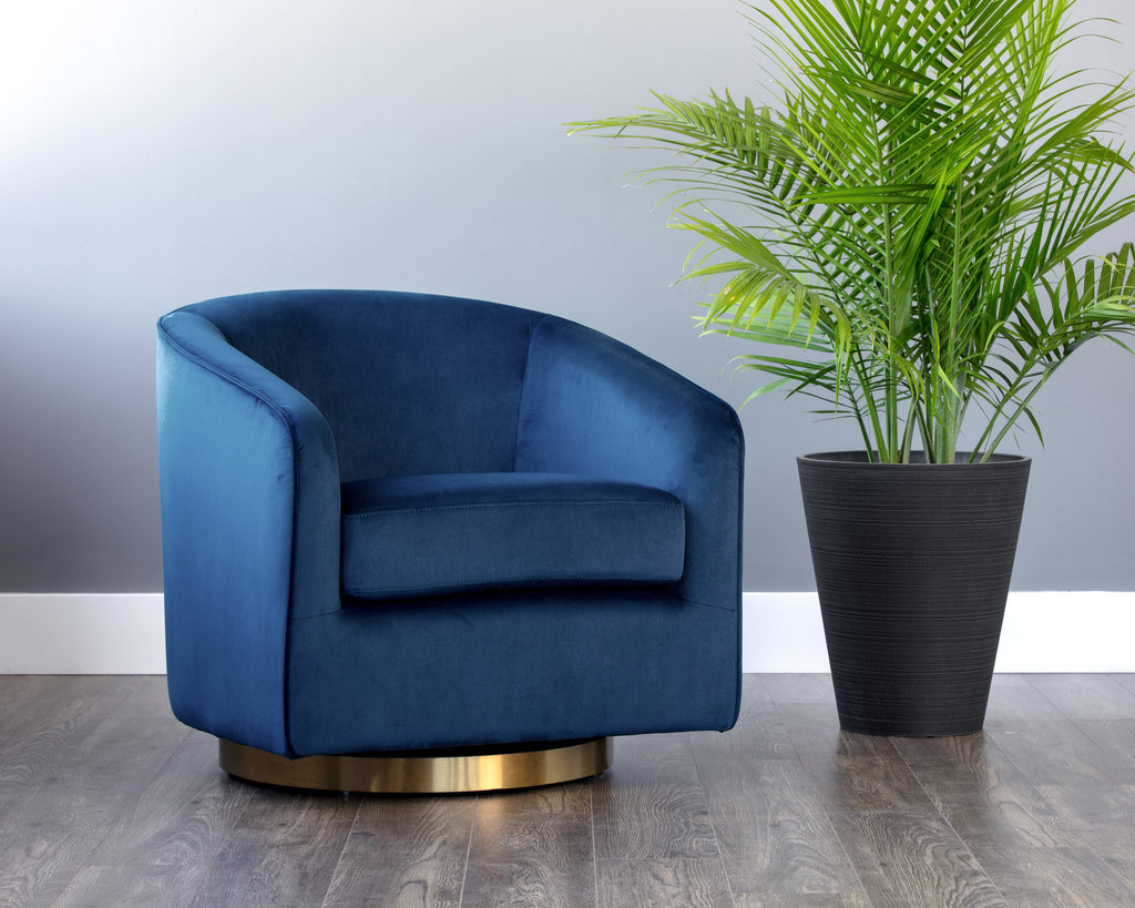 Hazel Swivel Lounge Chair - Gold - Navy Blue Sky | Sunpan Furniture - 104001