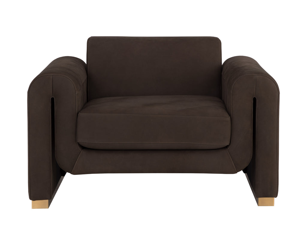 Romer Armchair - Gold - Nubuck Cocoa Leather | Sunpan Furniture - 111838