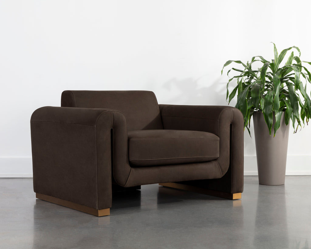 Romer Armchair - Gold - Nubuck Cocoa Leather | Sunpan Furniture - 111838