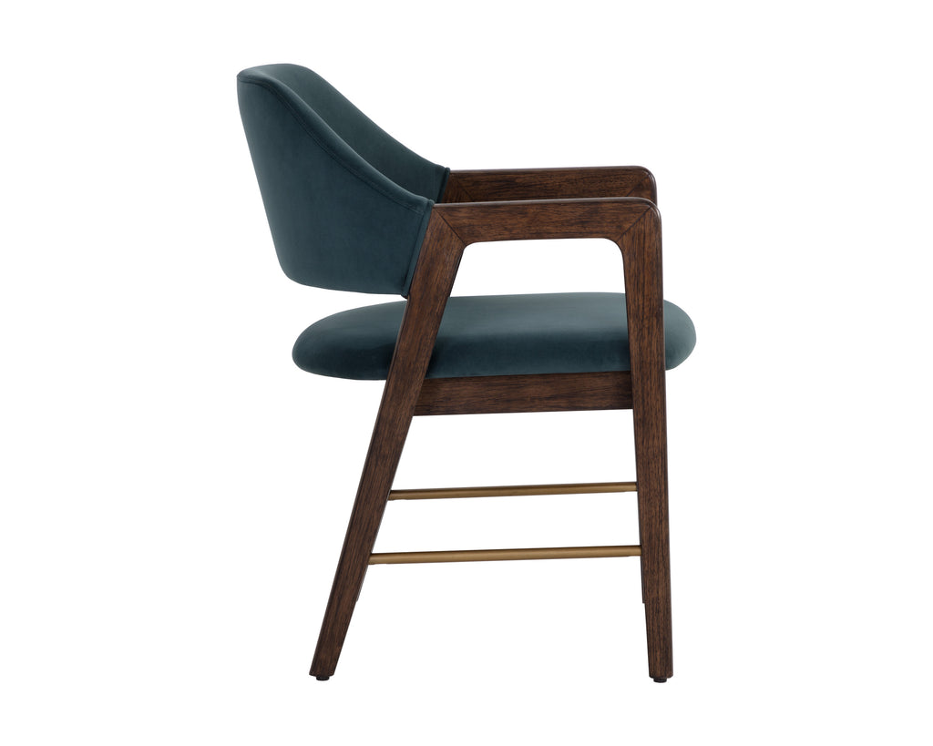 Milton Dining Armchair - Smoke Acacia - Meg Dusty Teal | Sunpan Furniture - 109807