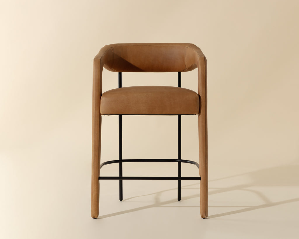 Mavia Counter Stool - Ludlow Sesame Leather | Sunpan Furniture - 111454