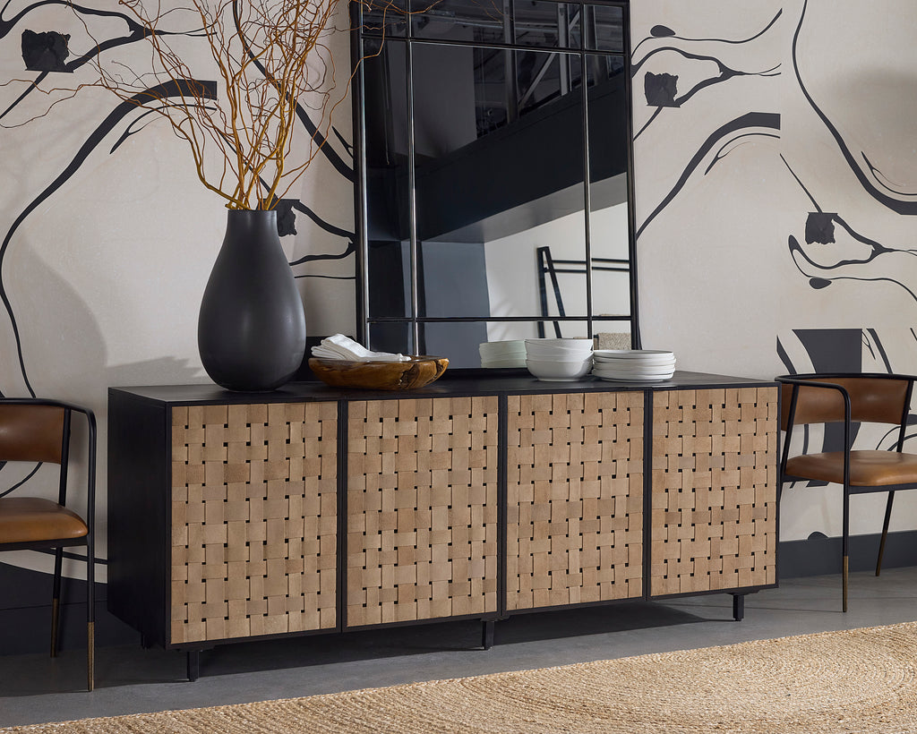 Omari Sideboard - Large - Suede Light Tan Leather | Sunpan Furniture - 110770