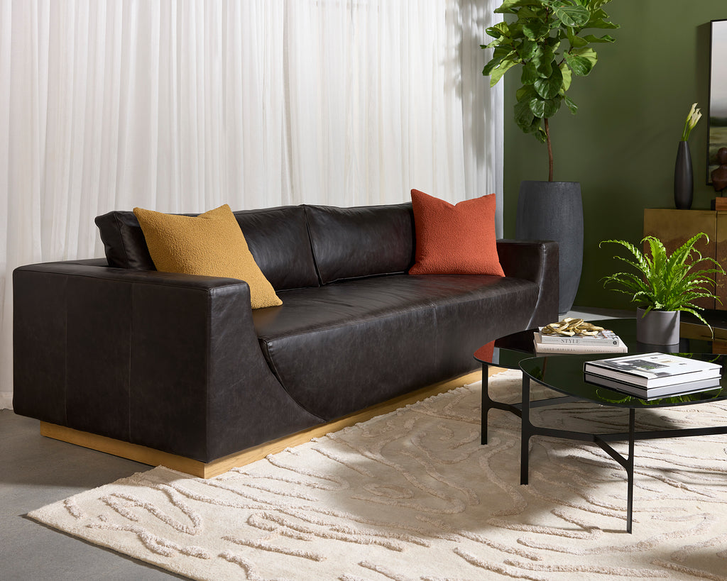 Anakin Sofa - Light Oak - Tuscany Warm Black Leather | Sunpan Furniture - 111216