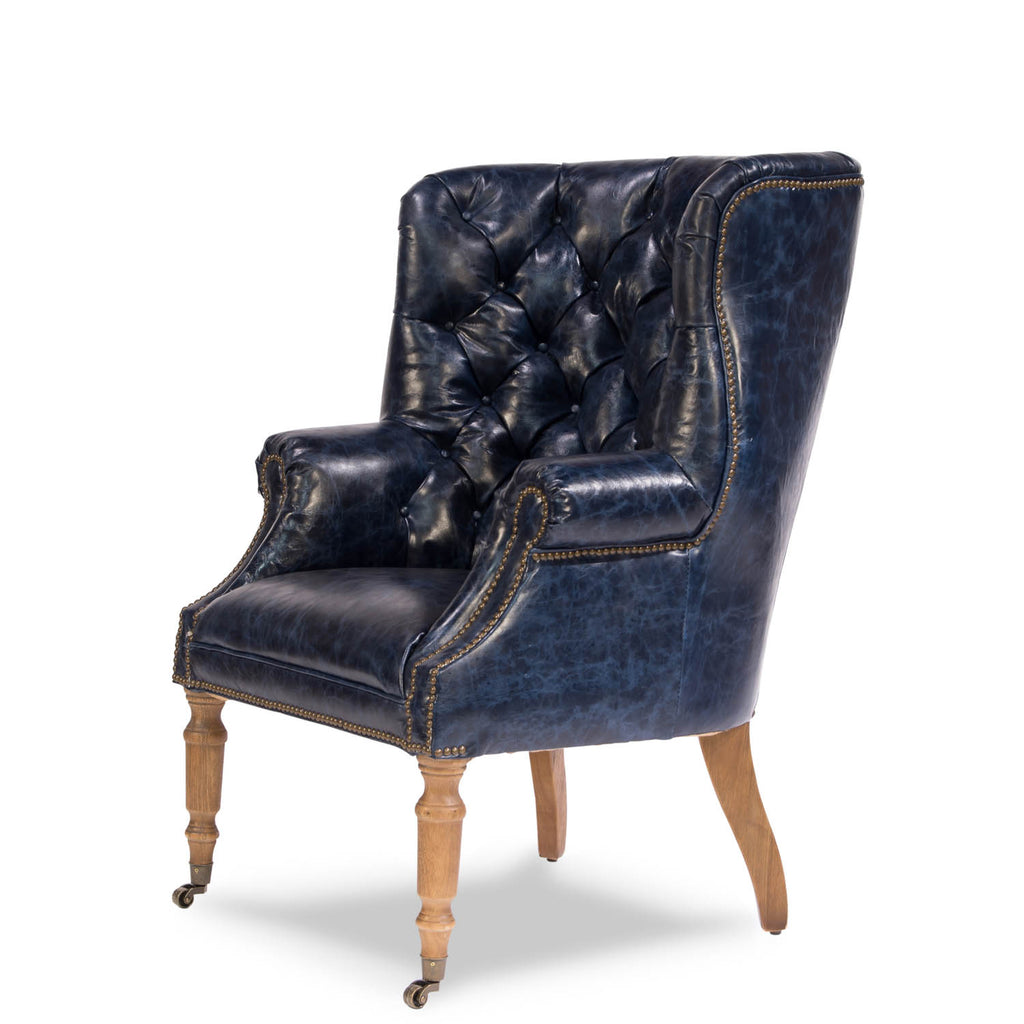 Welsh Blue Leather Chair | Sarreid Ltd - 29727