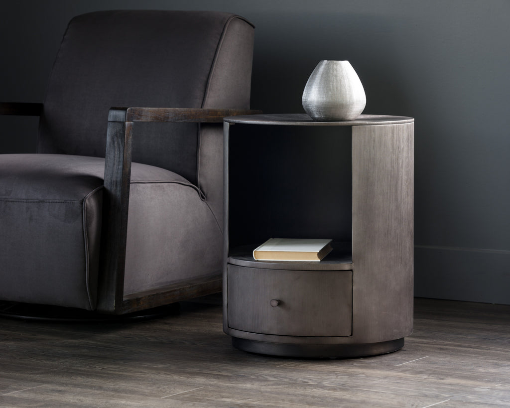 Siena Nightstand - Round - Gunmetal | Sunpan Furniture - 105498