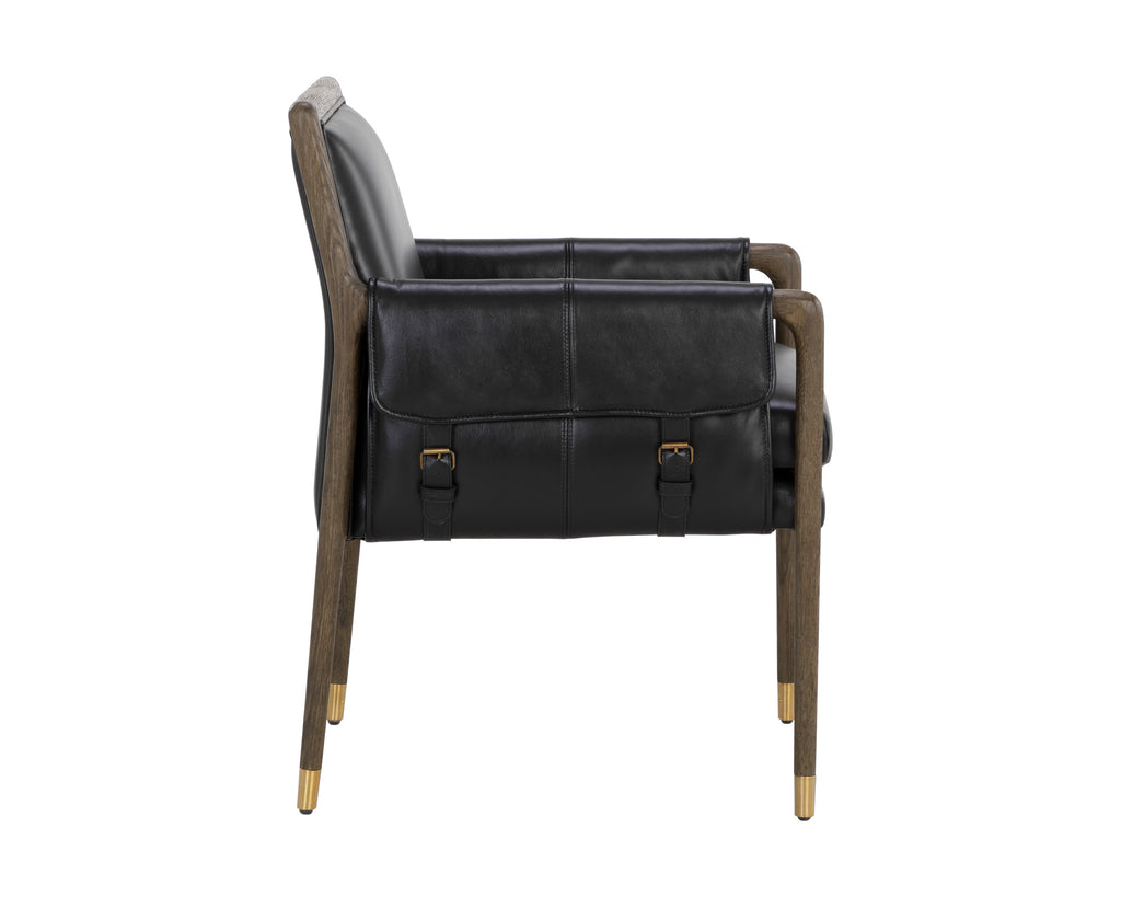 Mauti Dining Armchair - Distressed Brown - Cortina Black Leather | Sunpan Furniture - 111656