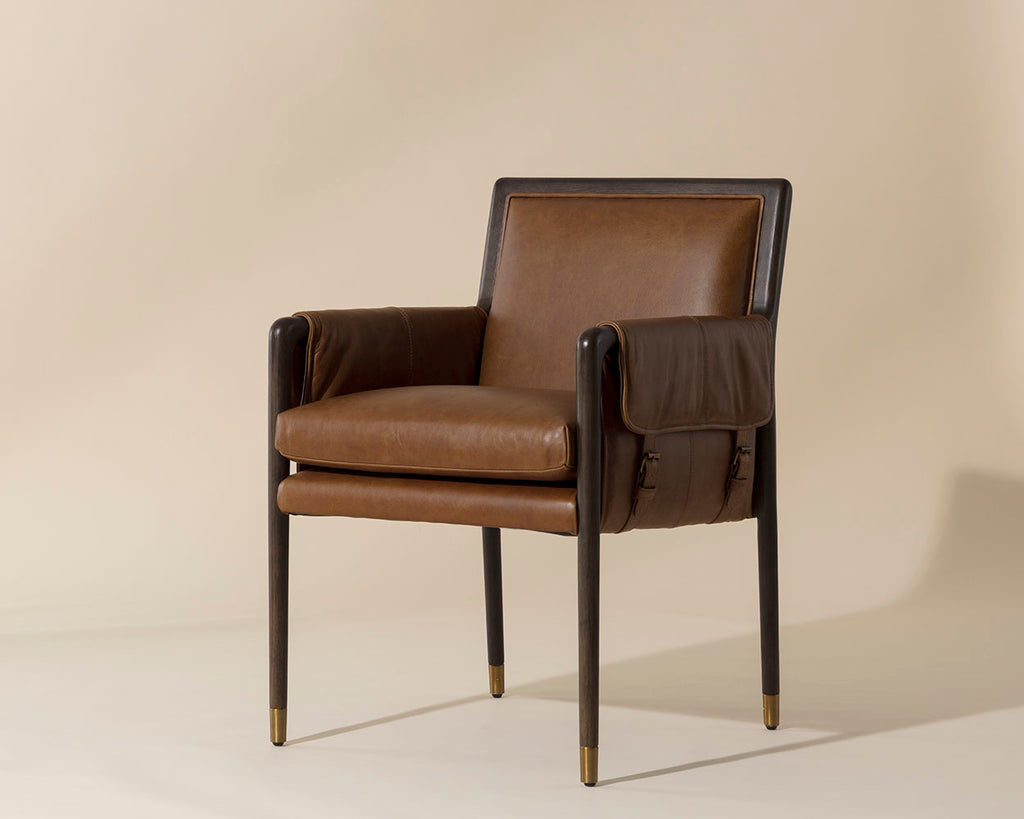 Mauti Dining Armchair - Brown - Shalimar Tobacco Leather | Sunpan Furniture - 111655