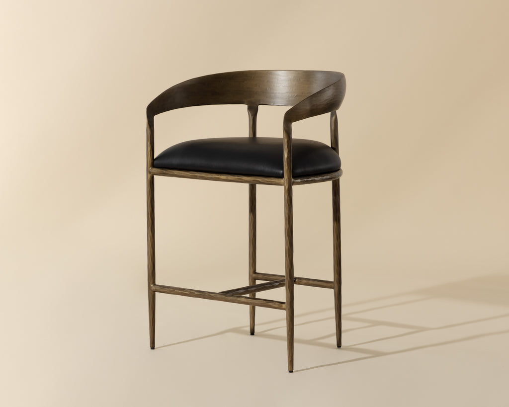 Zanatta Counter Stool - Charcoal Black Leather | Sunpan Furniture - 111000