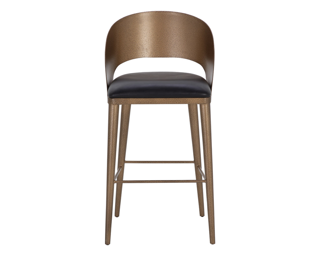 Dezirae Barstool - Antique Brass - Charcoal Black Leather | Sunpan Furniture - 111052