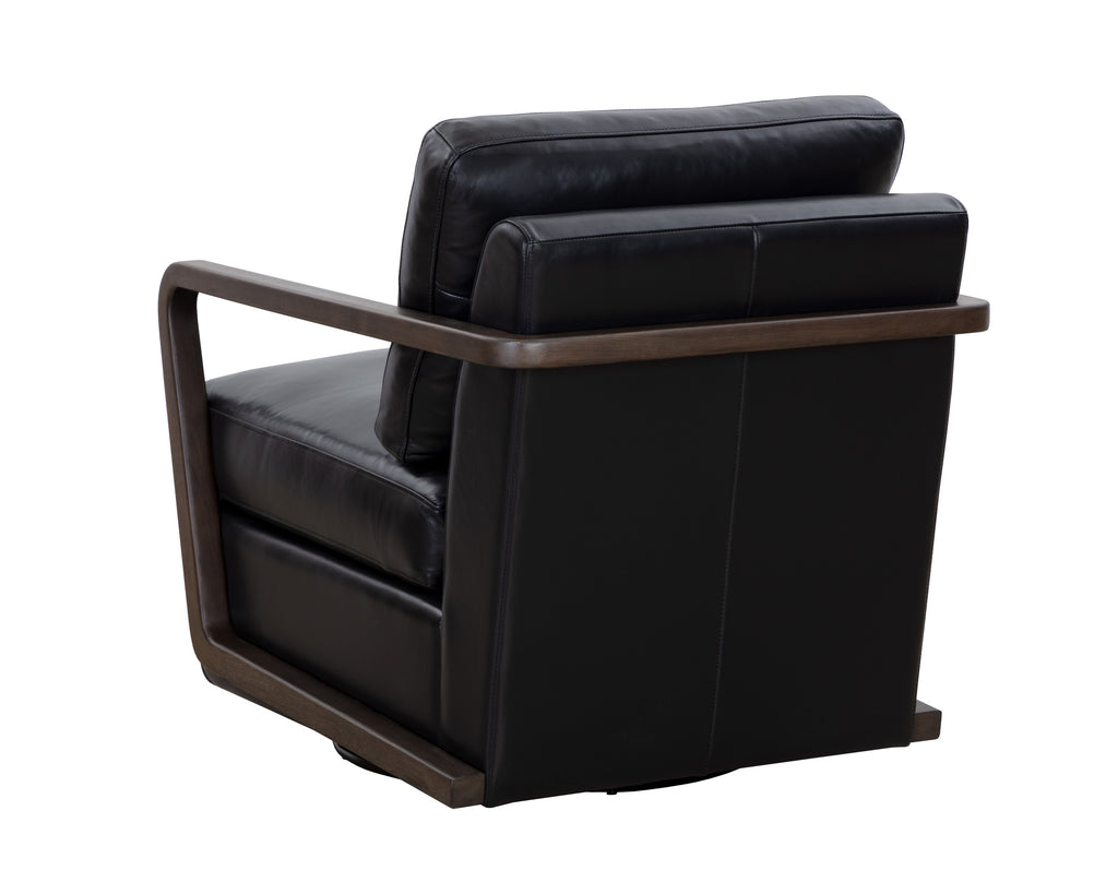 Castell Swivel Lounge Chair - Brown - Cortina Black Leather | Sunpan Furniture - 111248