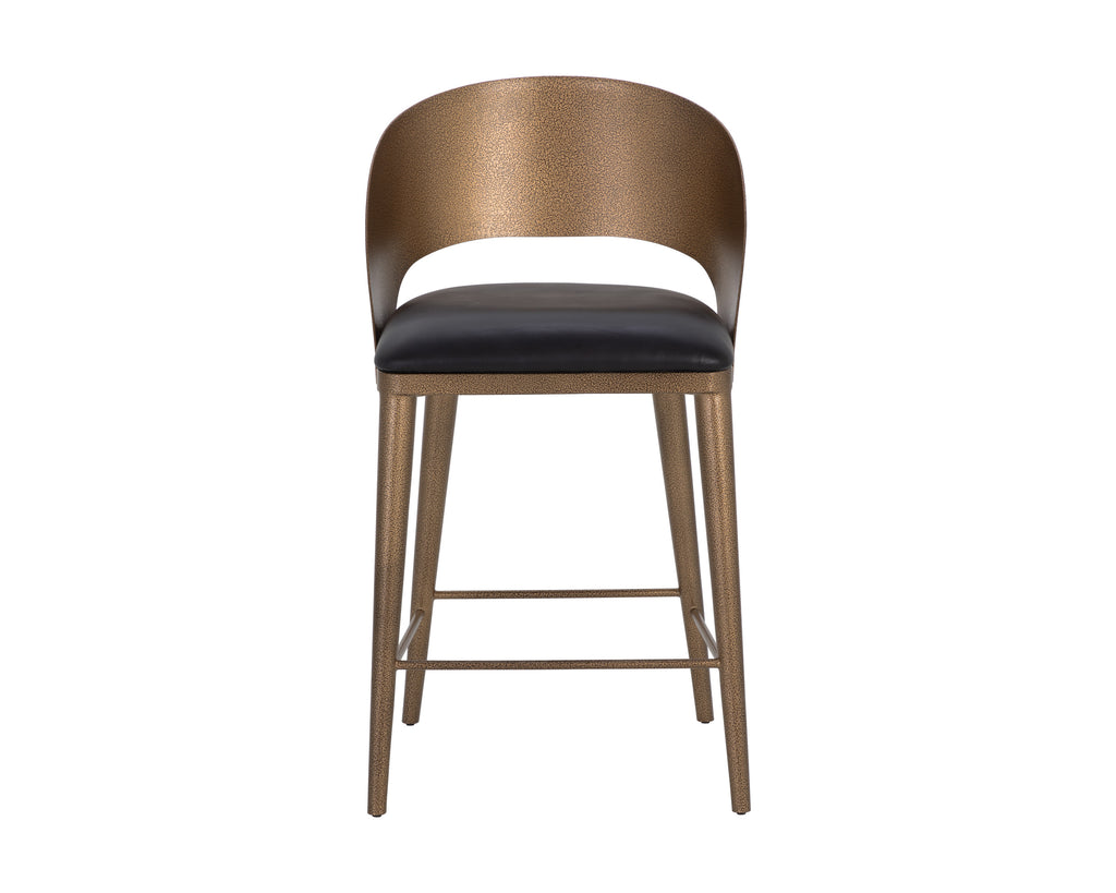 Dezirae Counter Stool - Antique Brass - Charcoal Black Leather | Sunpan Furniture - 111047