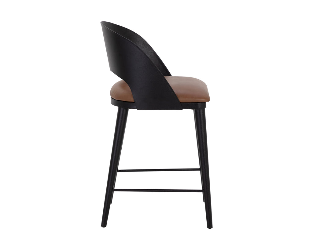 Dezirae Counter Stool - Black - Cognac Leather | Sunpan Furniture - 111043