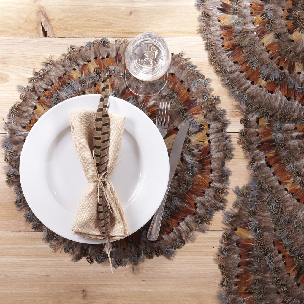 Two's Company Pheasant Park Round Decorative Mats - Pheasant Feathers (set of 6)