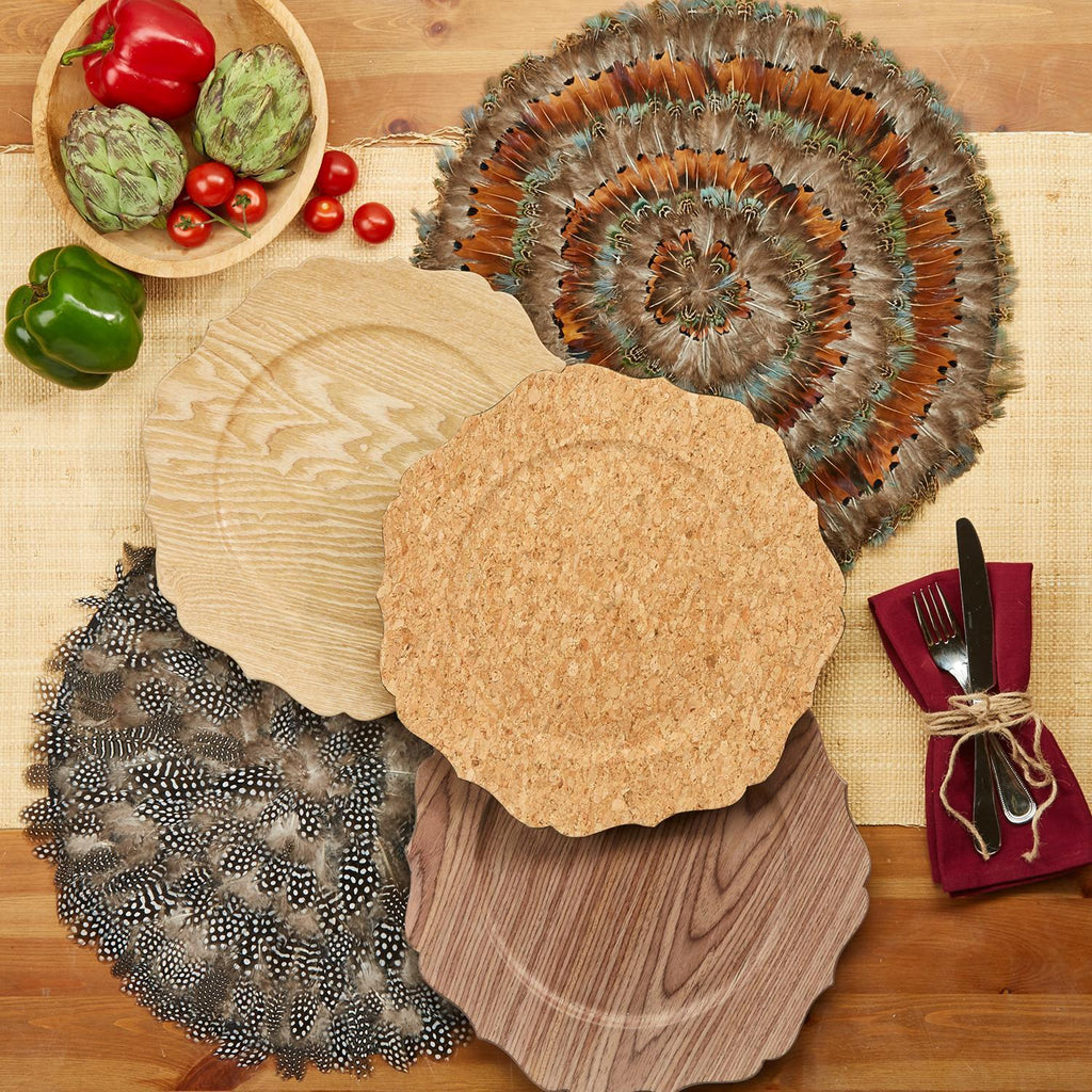 Two's Company Pheasant Park Round Decorative Mats - Pheasant Feathers (set of 6)