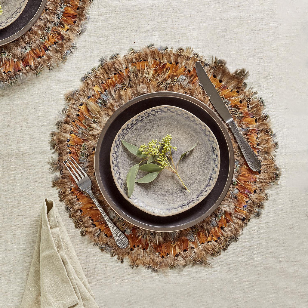 Two's Company Pheasant Park Round Decorative Mats - Pheasant Feathers (set of 6)