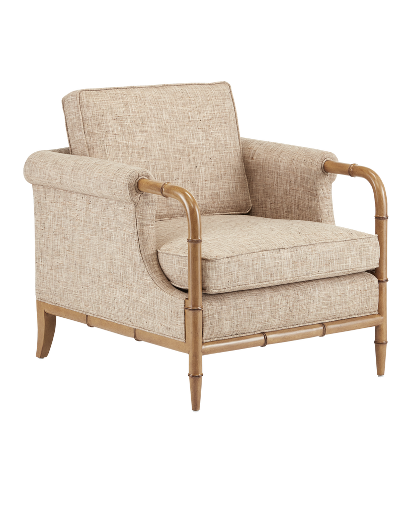 Currey & Co Merle Walnut Armchair, Finn Safari | 7000-0602