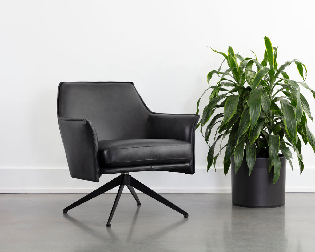 Crosby Swivel Lounge Chair - Alpine Black Leather | Sunpan Furniture - 111085