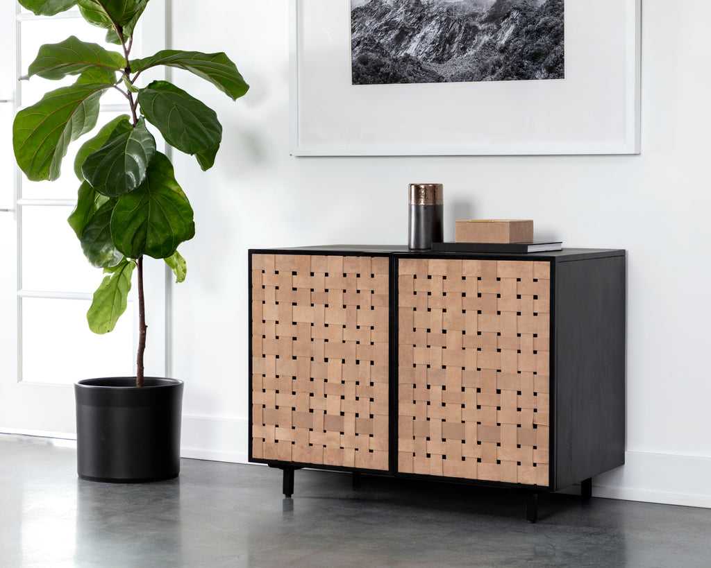 Omari Sideboard - Small - Suede Light Tan Leather | Sunpan Furniture - 110769