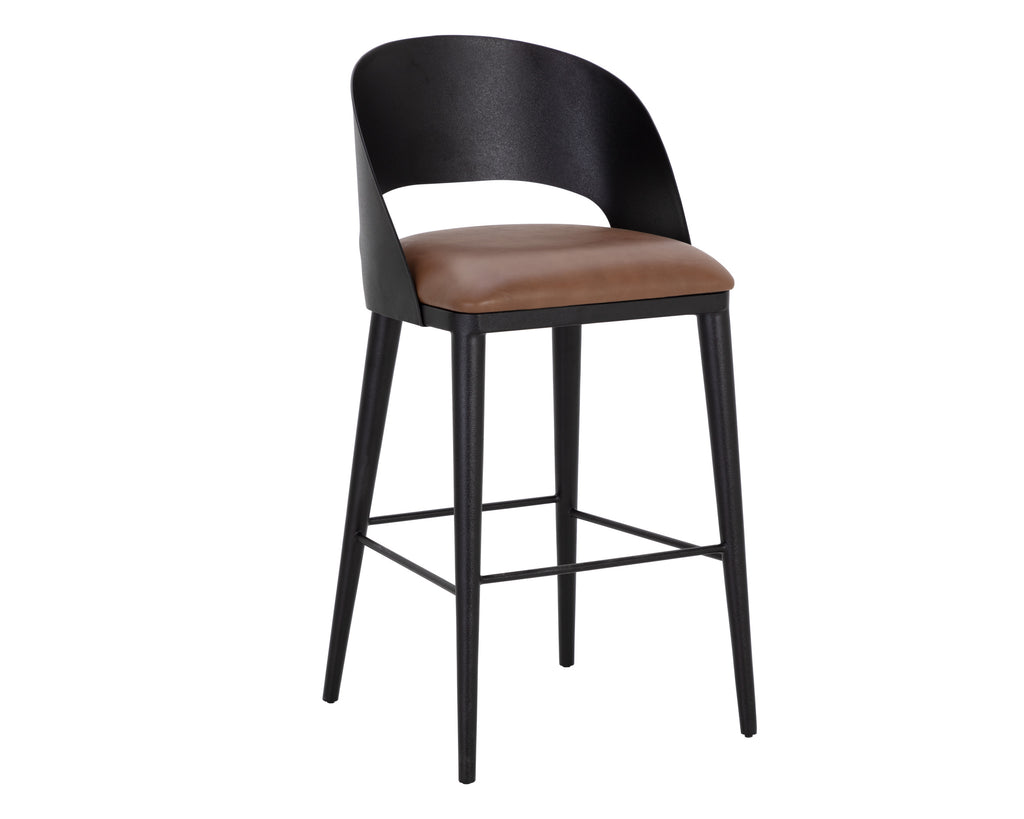 Dezirae Barstool - Black - Cognac Leather | Sunpan Furniture - 111051