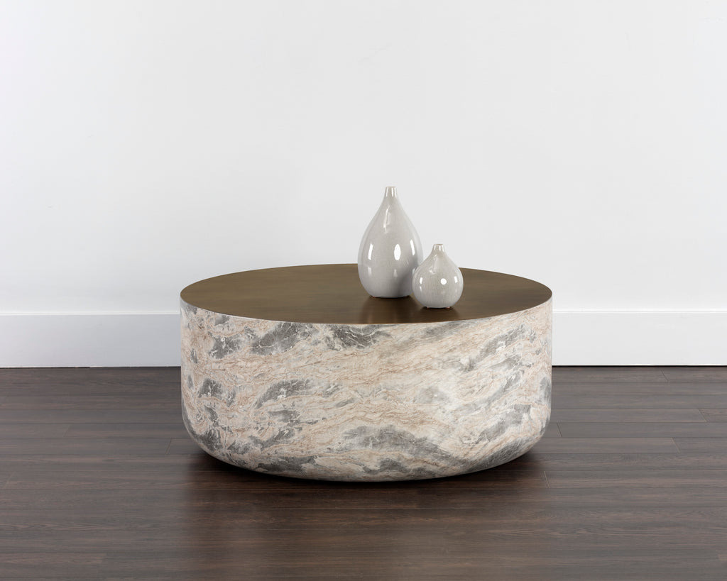 Diaz Coffee Table - Marble Look - Antique Brass | Sunpan Furniture - 107198