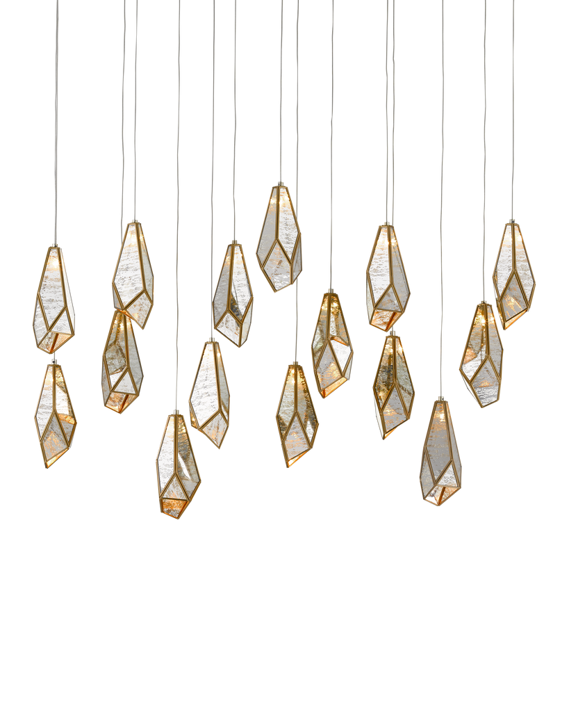 Currey & Co Glace Mirror 15-Light Linear Multi-Drop Pendant | 9000-0706