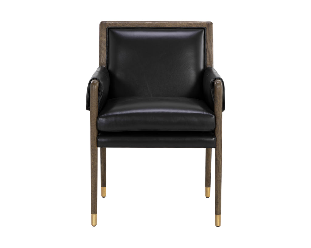 Mauti Dining Armchair - Distressed Brown - Cortina Black Leather | Sunpan Furniture - 111656