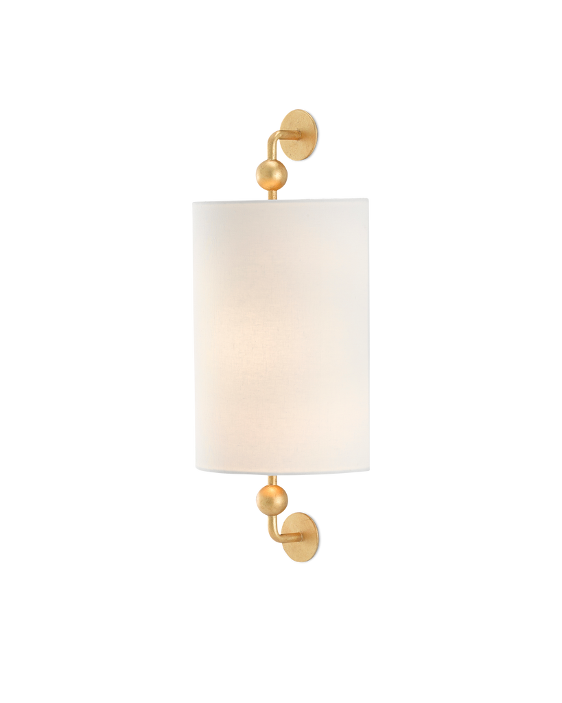 Currey & Co Tavey Gold Wall Sconce, White Shade | 5900-0031