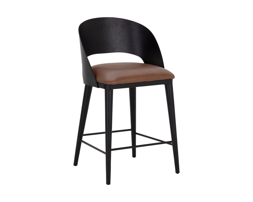 Dezirae Counter Stool - Black - Cognac Leather | Sunpan Furniture - 111043