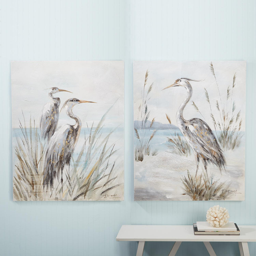 Two's Company Shore Bird Hand-Painted Wall Art - Canvas (set of 2)