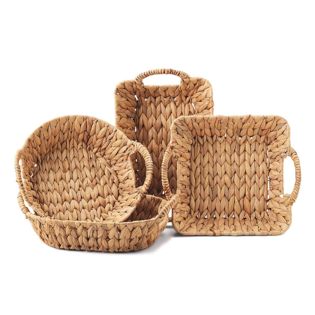 Two's Company Weavings Hand-Crafted Handled Water Hyacinth Baskets (includes 4 Shapes: Round, Oval, Square, Rectangle)