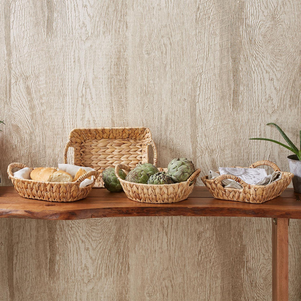 Two's Company Weavings Hand-Crafted Handled Water Hyacinth Baskets (includes 4 Shapes: Round, Oval, Square, Rectangle)