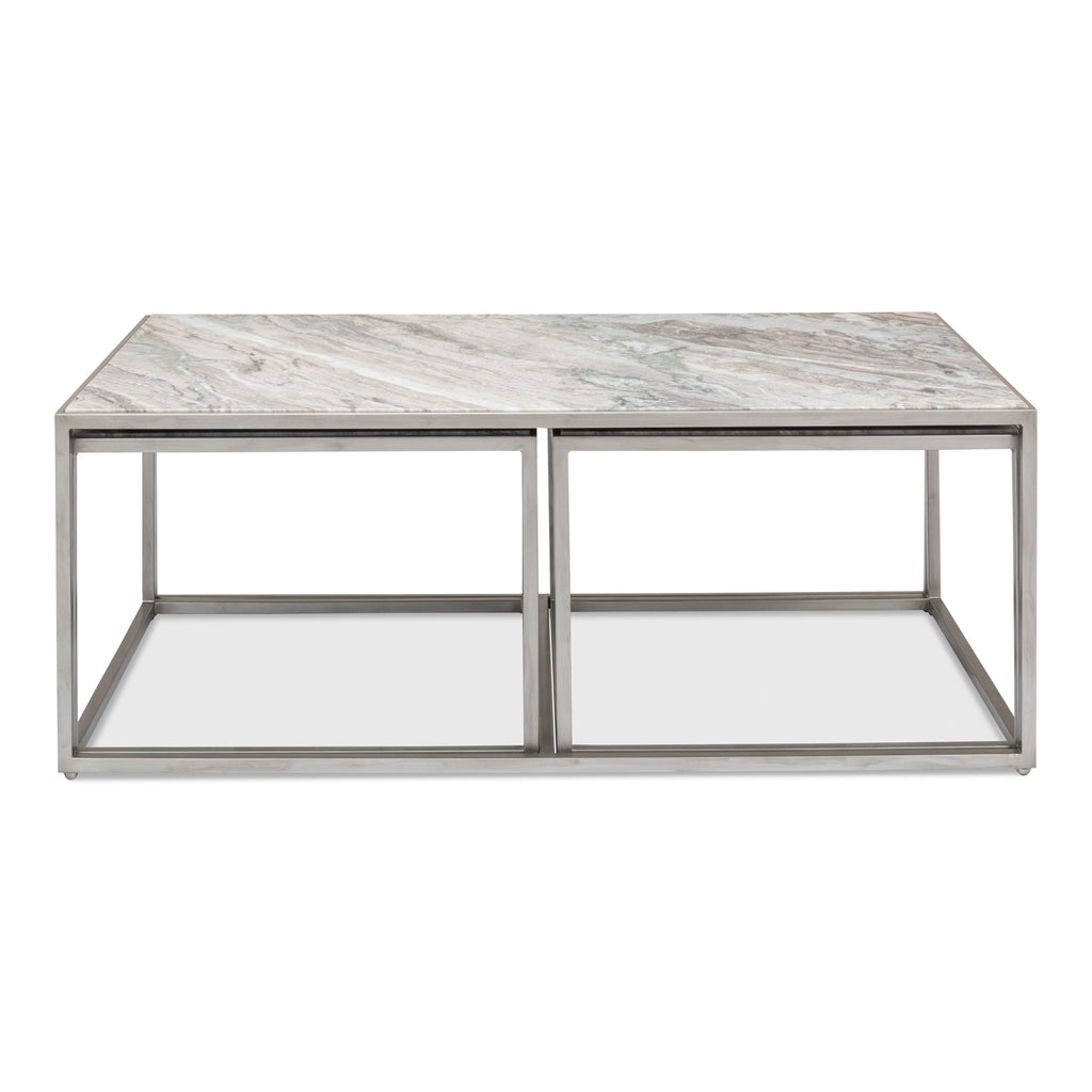 Set Of 3 Nesting Low Tables Marble Tops | Sarreid - 52871