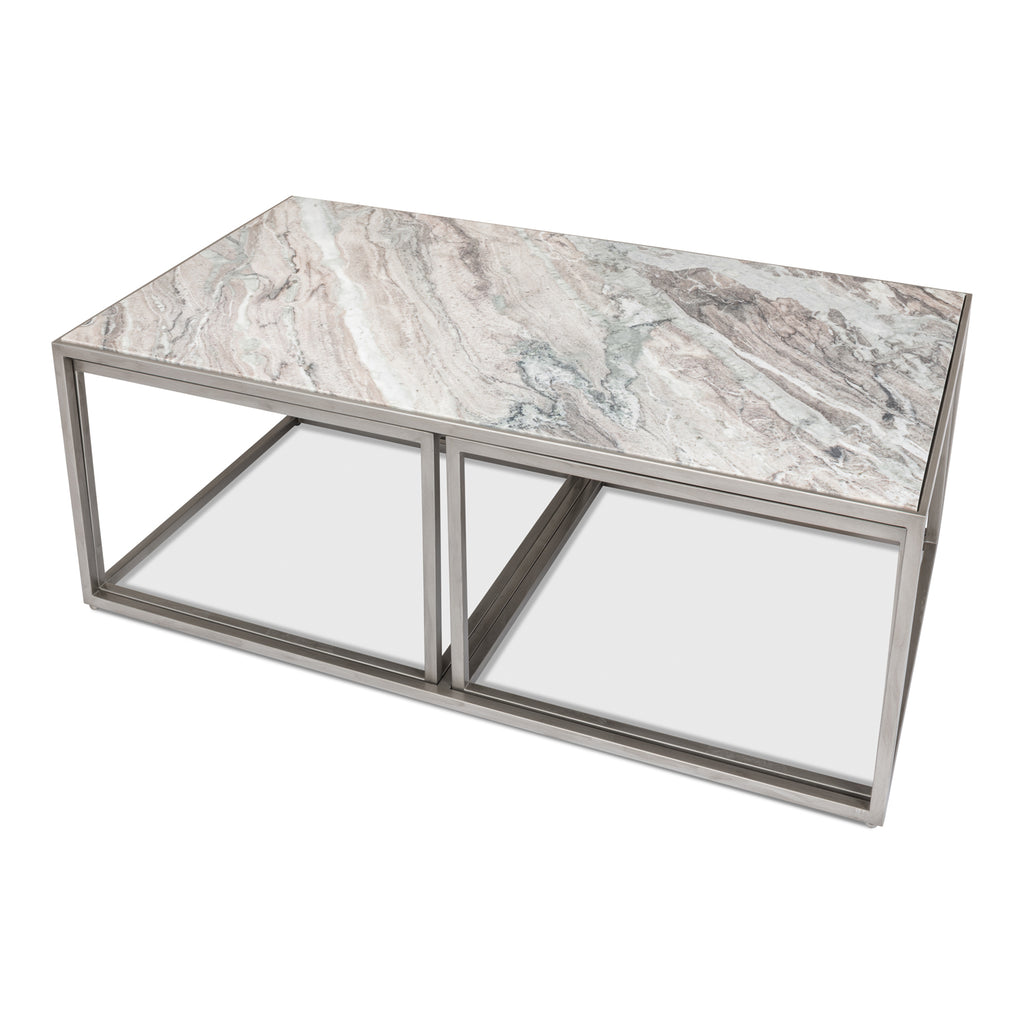 Set Of 3 Nesting Low Tables Marble Tops | Sarreid - 52871