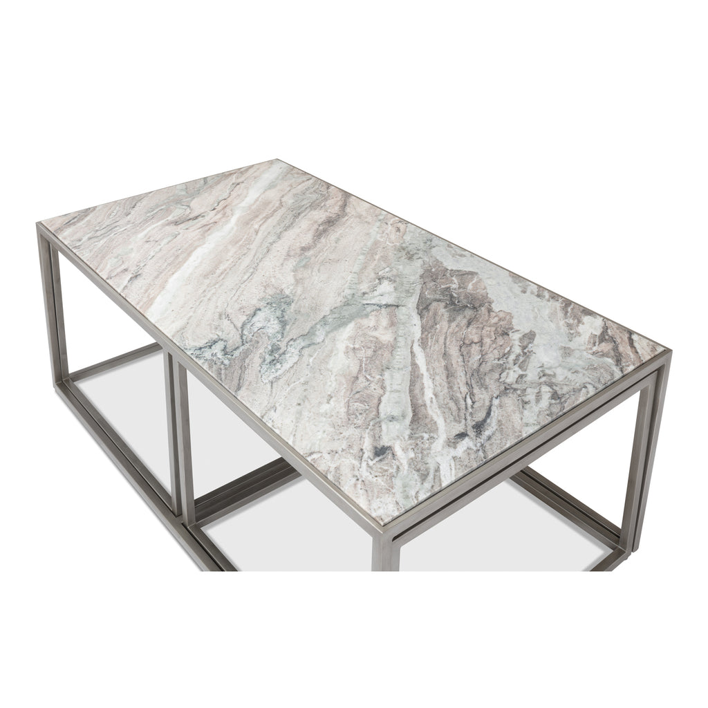 Set Of 3 Nesting Low Tables Marble Tops | Sarreid - 52871