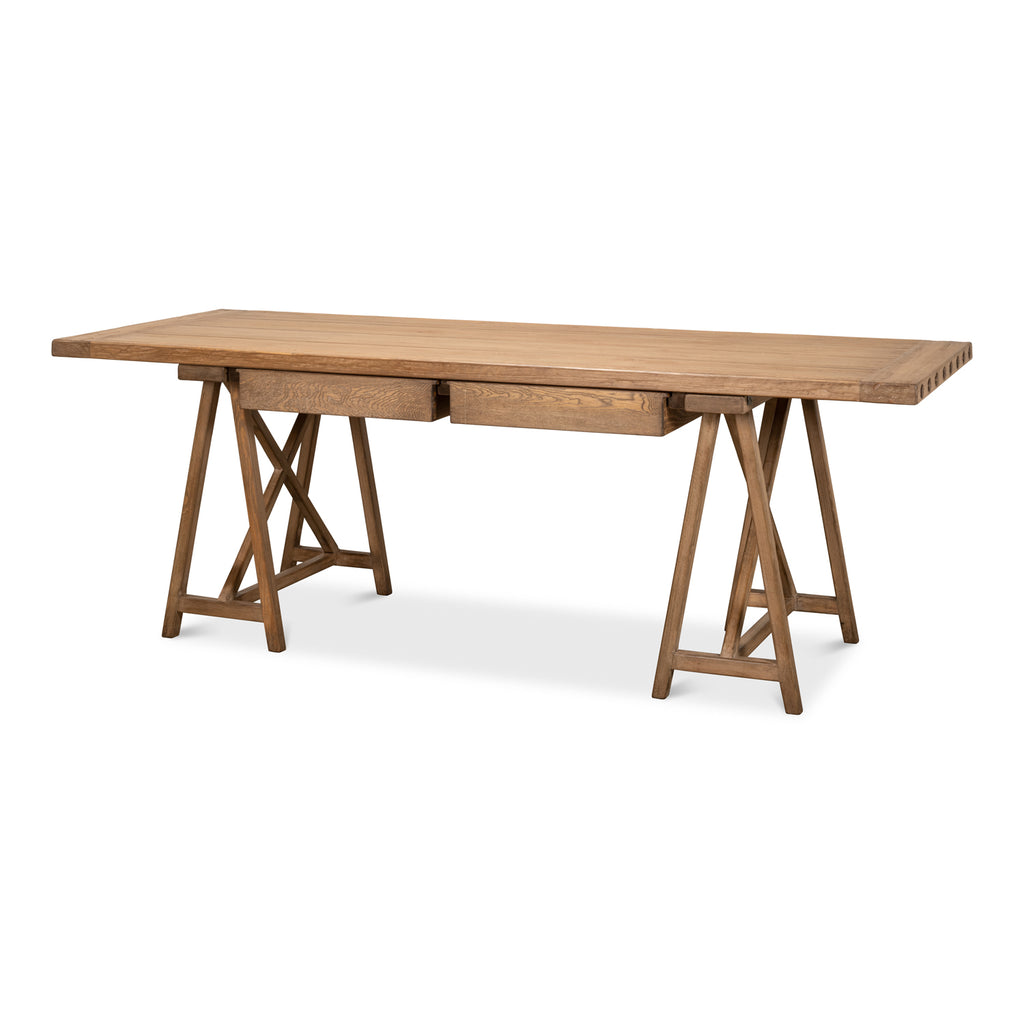 Sawhorse Desk Natural Polished Old Pine | Sarreid Ltd - 53083