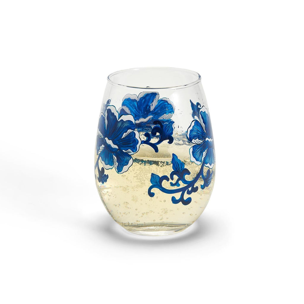 Two's Company S/4 Chinoserie Hand-Painted Stemless Wine Glass