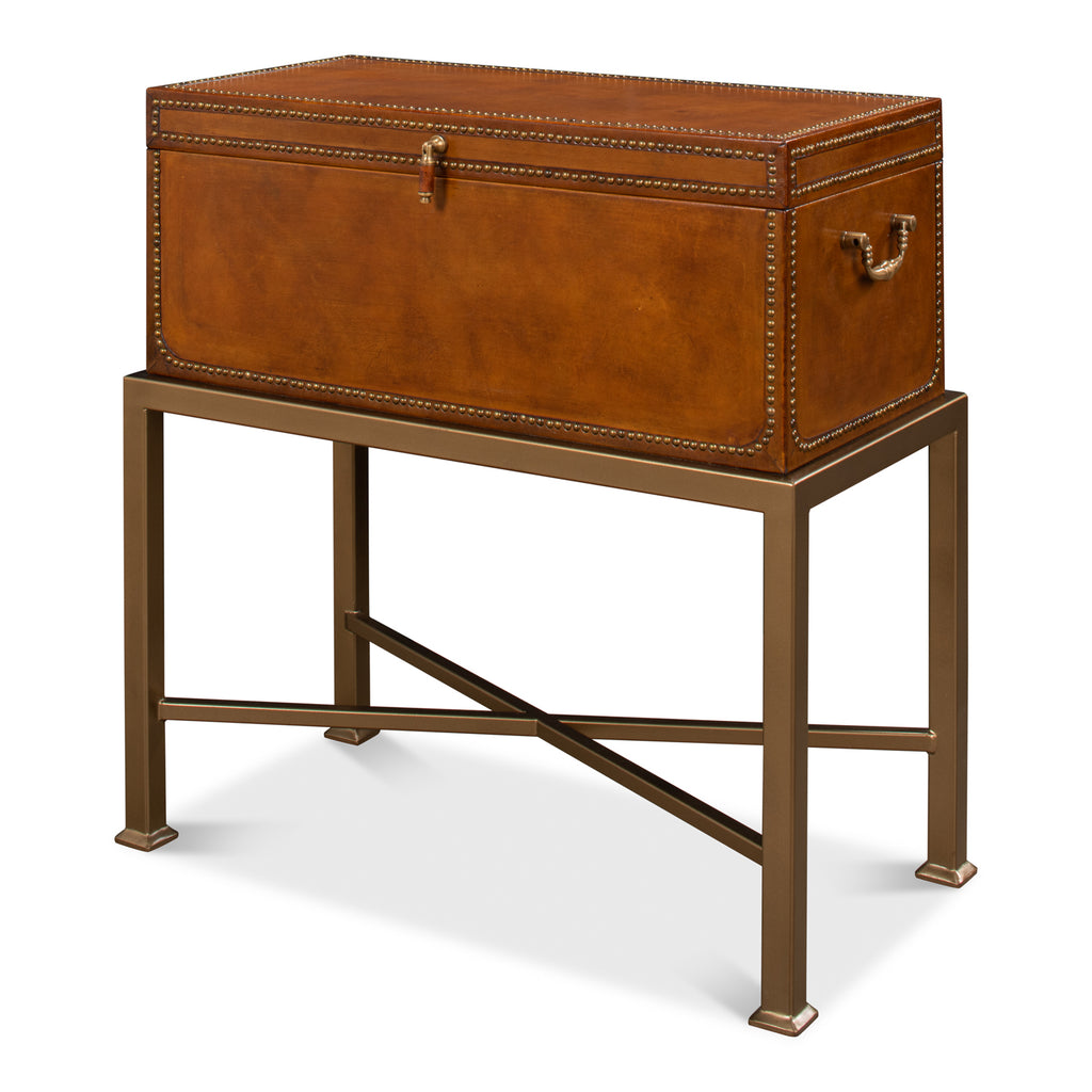 Remington Leather Box On Stand | Sarreid Ltd - 53537