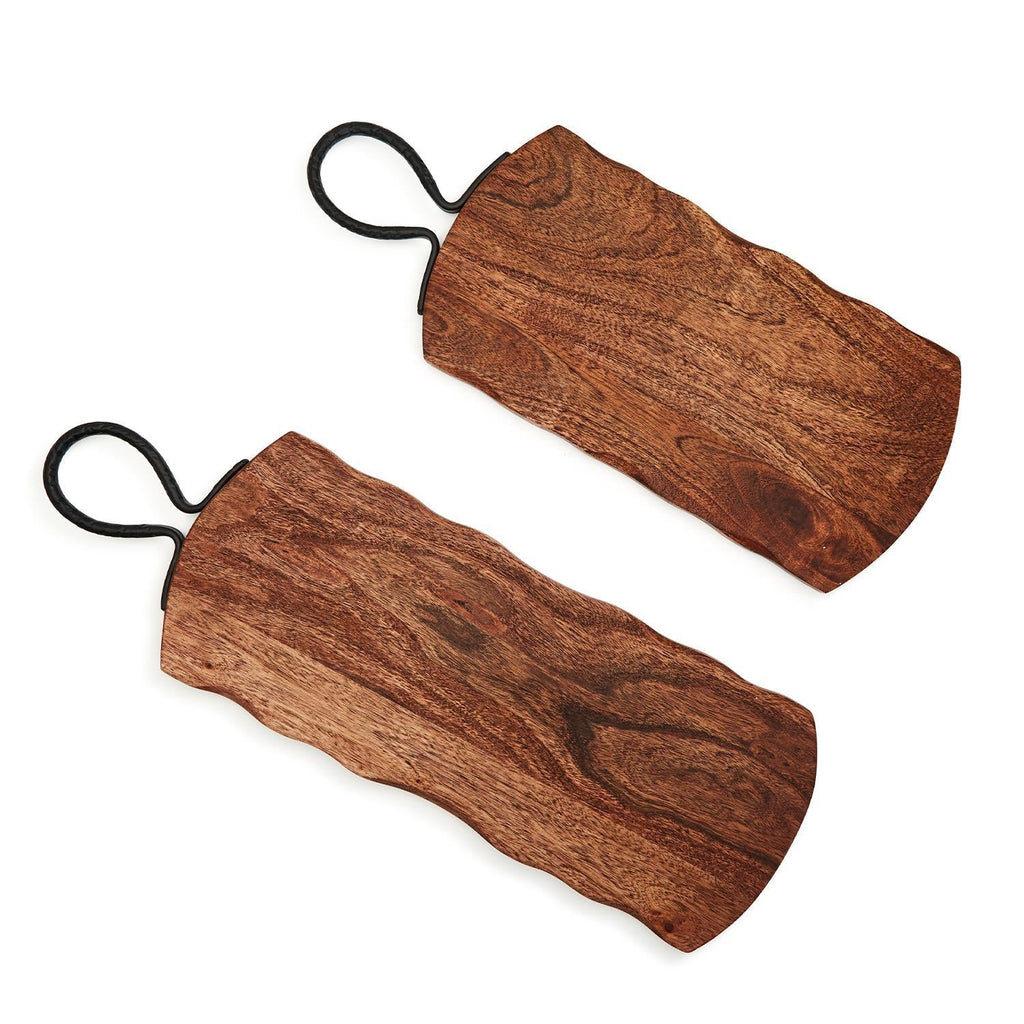 Two's Company Rustic Edge S/2 Serving Boards w/Hammered Iron Handle