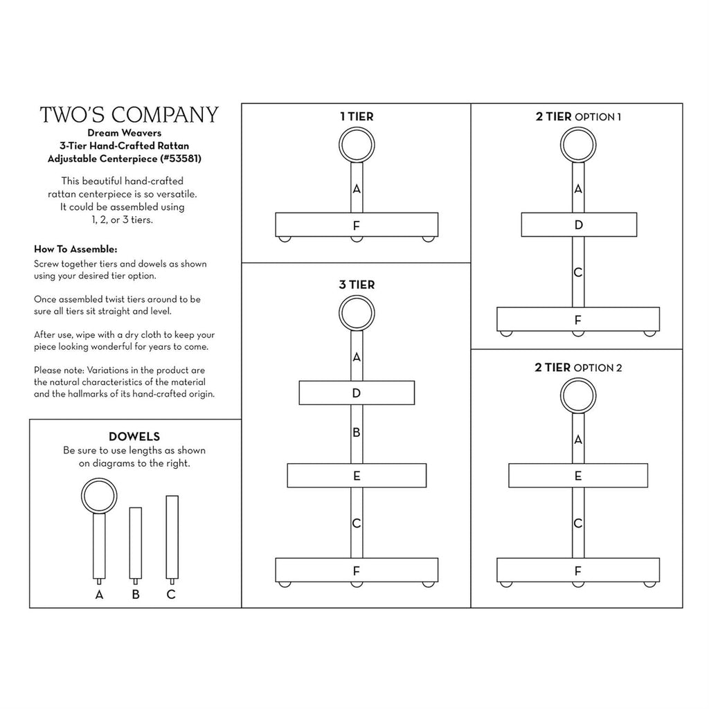 Two's Company Adjustable 3 Tiered Hand-Crafted Rattan Centerpiece